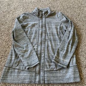 Gray and white zip up jacket